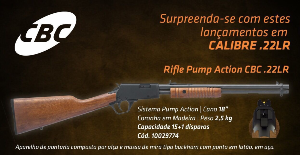 Rifle CBC Pump Action 22 Lr - Coronha Madeira - 15+1 Cano 18'' - Image 4